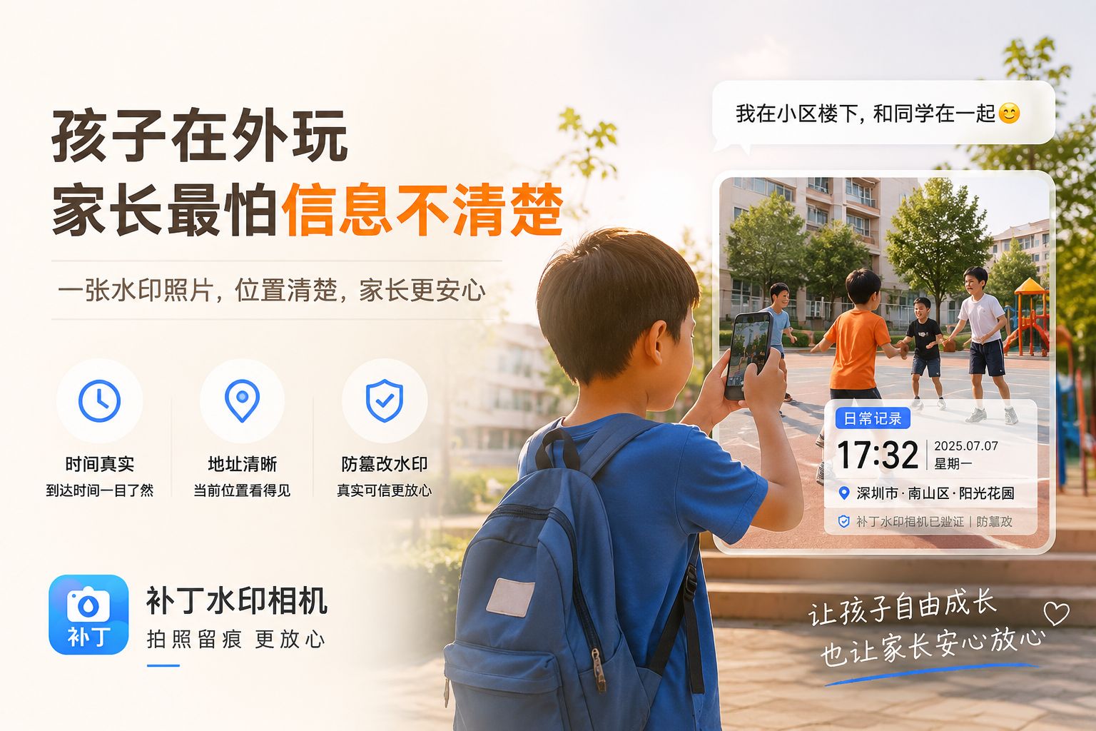 孩子出去玩，别只问&ldquo;你在哪&rdquo;，让他拍张水印照片报平安