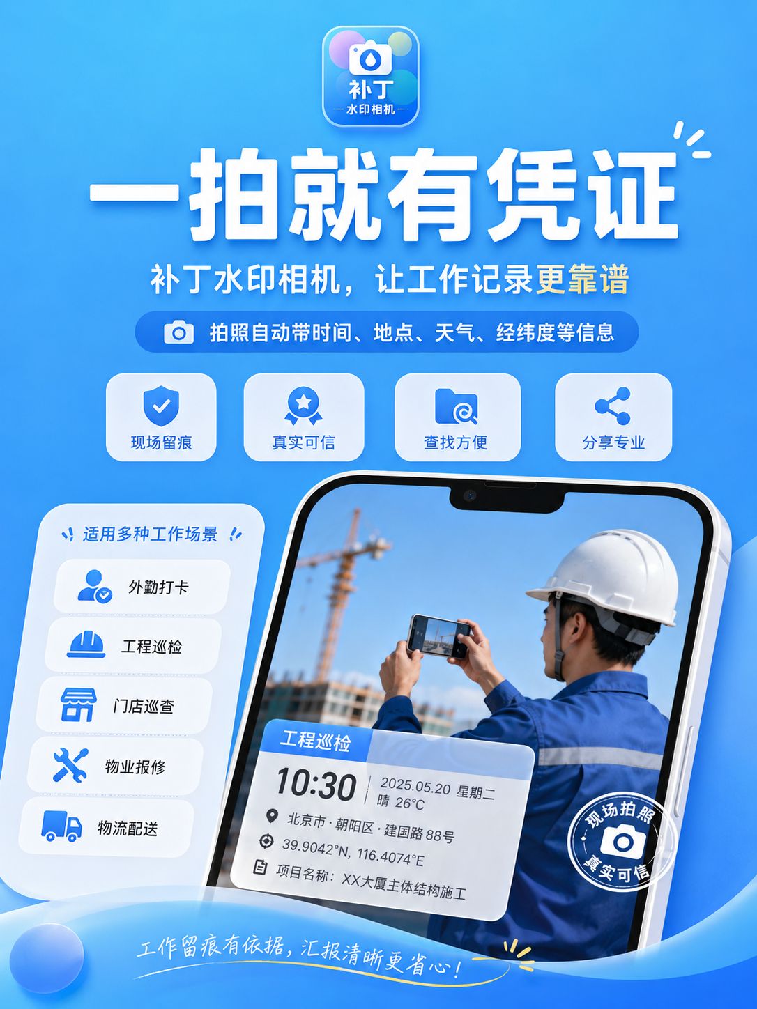 一拍就有凭证，补丁水印相机让工作记录更靠谱