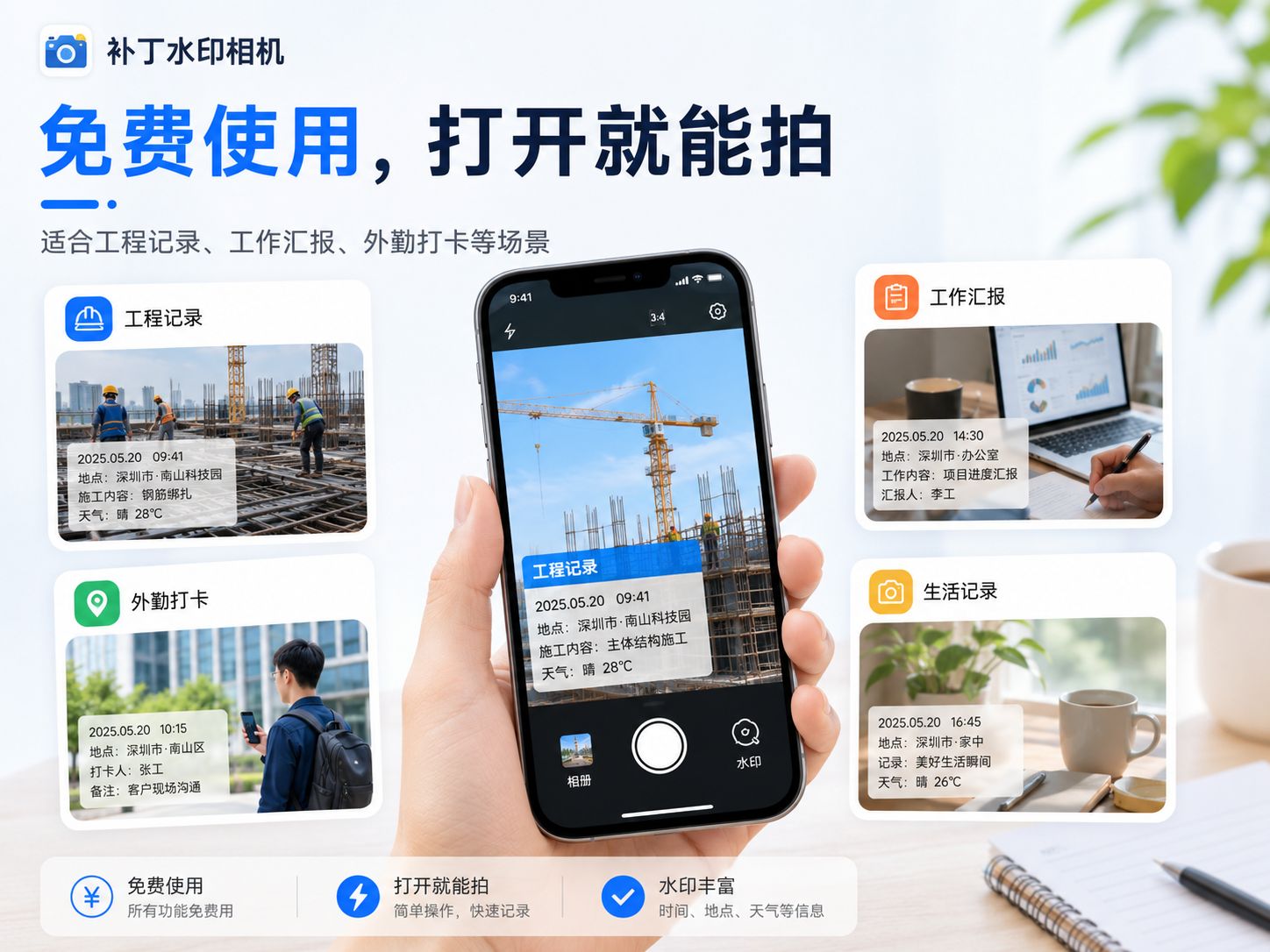 免费好用的补丁水印相机小程序，拍照即有时间地点