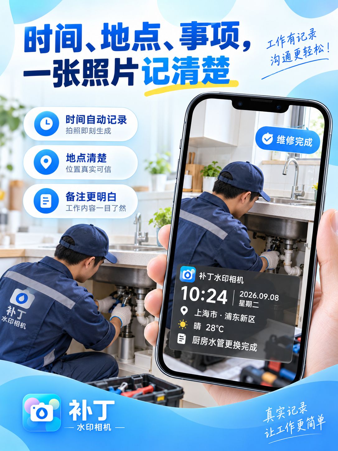 工作拍照怎样更省心?试试补丁水印相机