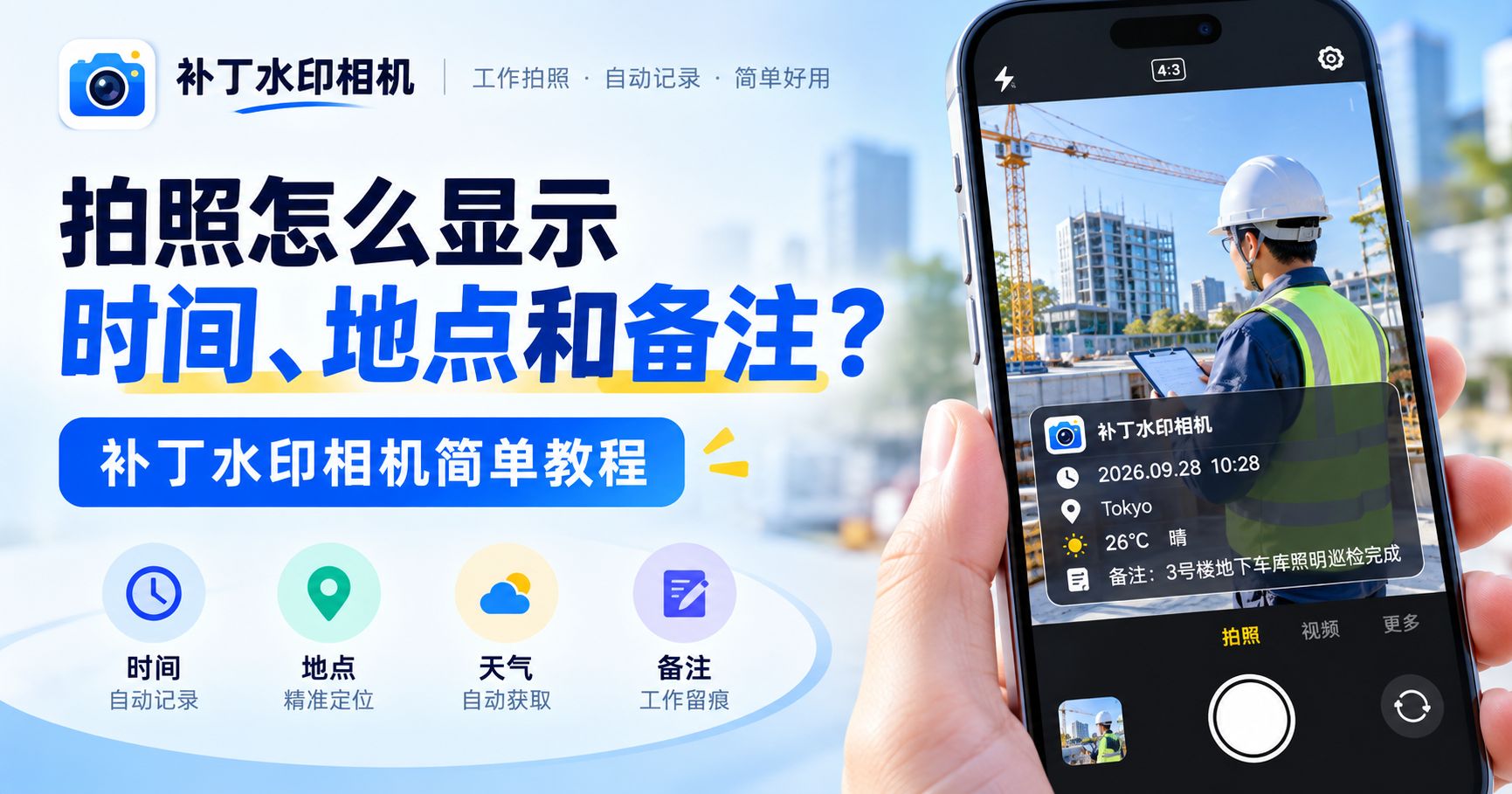 拍照怎么显示时间、地点和备注？补丁水印相机简单教程