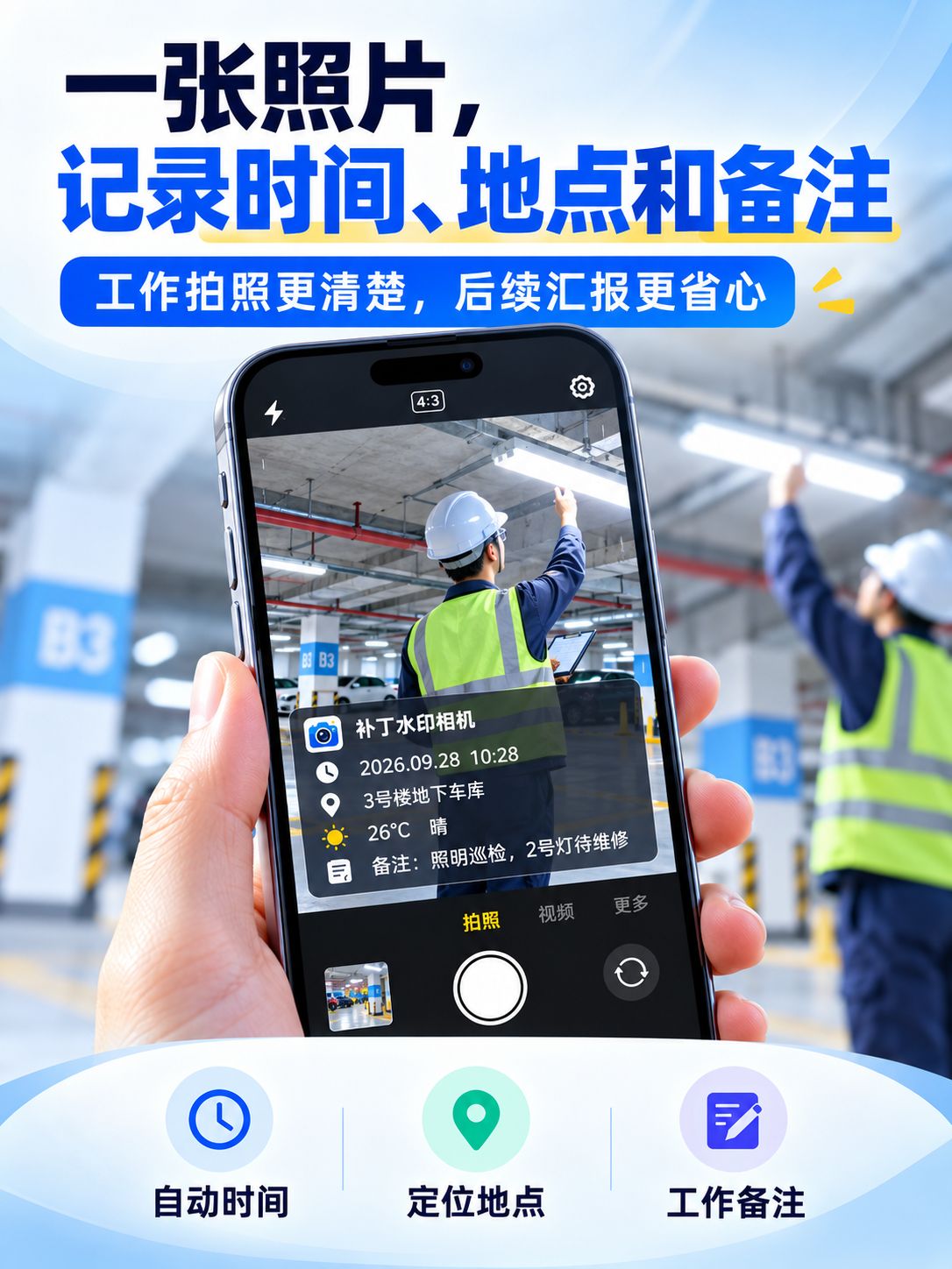 拍照怎么显示时间、地点和备注？补丁水印相机简单教程